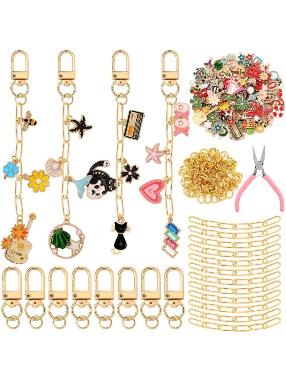 DIY Gold Keychain Charm Making Kit - 286 Pcs Craft Supplies for Bag Charms